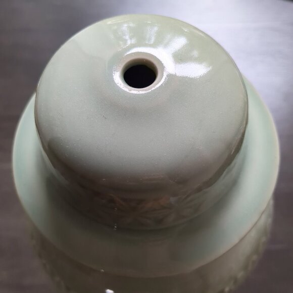 Wildwood Home Celadon Glazed Ginger Jar Lamp Base w/ Floral Fauna Engraving - Picture 5 of 12